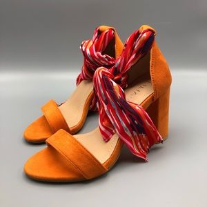 Orange blocked heel sandals